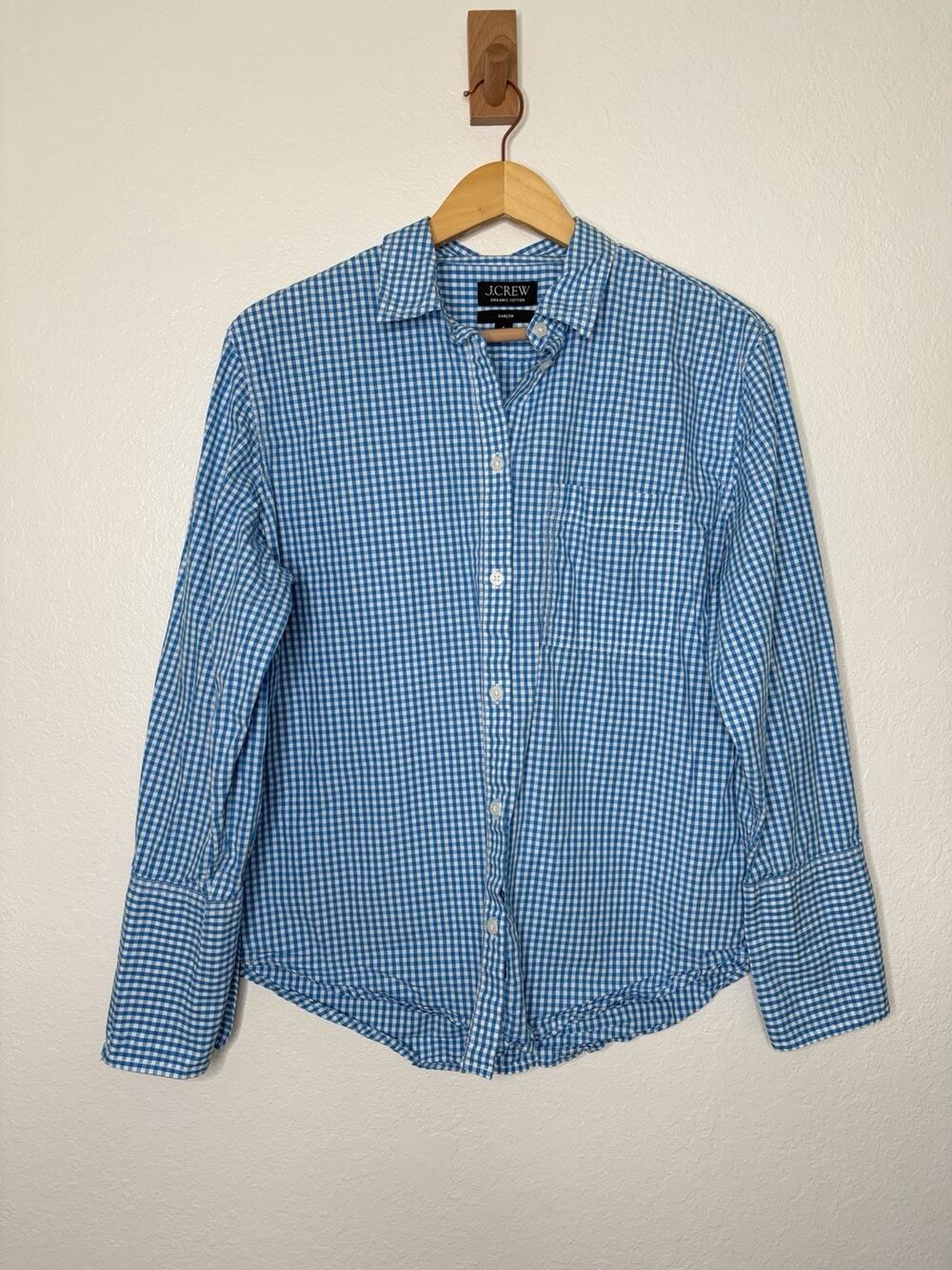 J. Crew Garcon Organic Cotton Blue Check Button Up Shirt Women's Size 8 Preppy